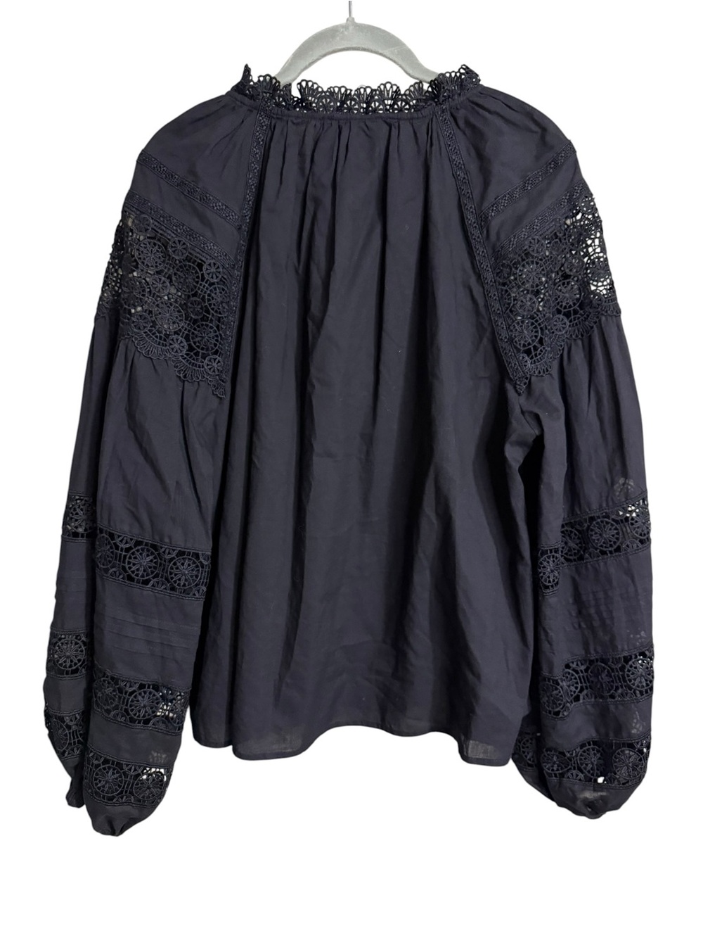 En Saison Black Lace Inset Peasant Blouse Balloon Sleeve - Picture 6 of 8